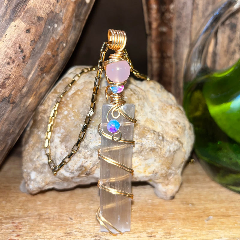 Raw Selenite Crystal Necklaces