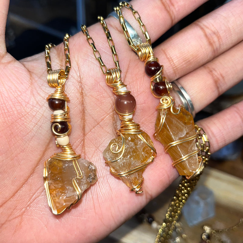 Honey Calcite Crystal Necklaces