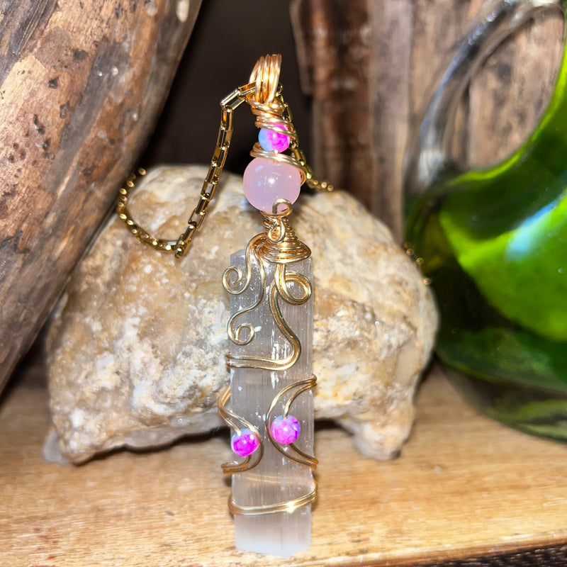 Raw Selenite Crystal Necklaces